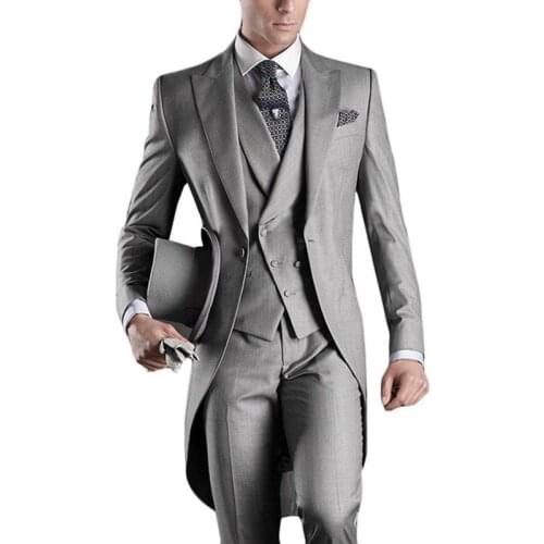New Arrival Italian men tailcoat gray wedding suits for men groomsmen suits 3 pieces groom wedding suits peaked lapel mens suits