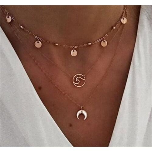 19061503 hanzhishang necklace with simple design, ox horn, wave and three layers