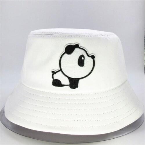 LDSLYJR Panda Animal embroidery cotton Bucket Hat Fisherman Hat outdoor travel hat Sun Cap Hats for men and Women 154