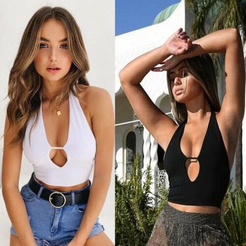 Sexy Women Sleeveless Backless Crop Top Halter Neck Vest Dance Festival Tank Top