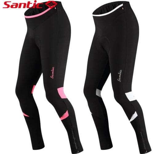 Santic Women Cycling Pants Winter Fleece 4D Cushion Pad Reflective Bike Thermal Pants Cycling Pants Asian Size WL7C04096