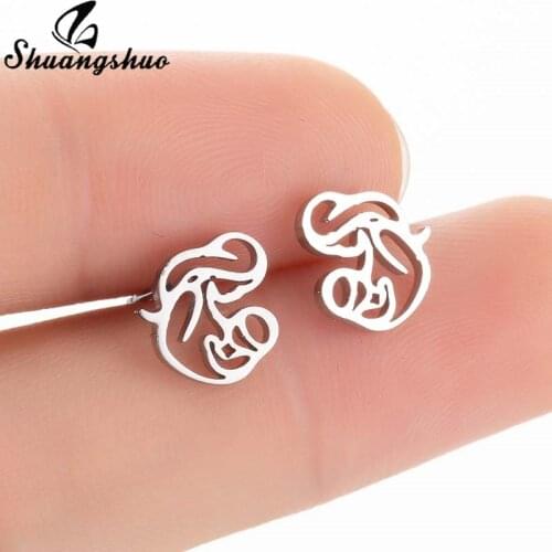 Shuangshuo Trendy Bohemian Retro MUM Baby Earrings Jewelry Romantic Rose Girls Stainless Tiny Steel Stud Earing Best Gift Mother