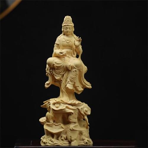 19cm Boxwood Wood Statue Figure Statue Buddha God Myth Feng Shui Office Wood Statue Decoration Collection