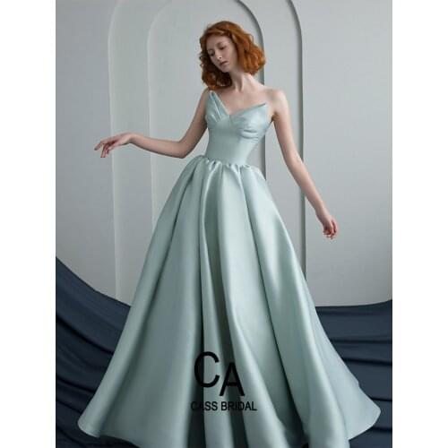 Light green evening dress engagement wedding party gown strapless floor length zipper simple circle ruched 2021