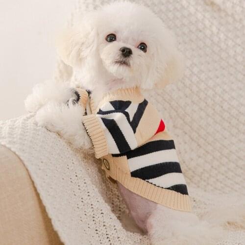 Sweater Dog Clothes Stripe Knitting Dogs Clothing Pet Outfits Cotton Autumn Winter Soft Yorkies Warm Beige Boy Ropa Para Perro