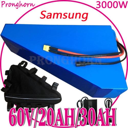 60V Triangle Ebike Battery 60V 1000W 2000W 3000W lithium Bike Battery Use LG Cell 60V 30AH Electric Bike Battery With Charger