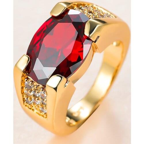 Vintage Female Red Crystal Stone Jewelry Charm Gold Color Thin Wedding Rings For Women Luxury Oval Zircon Engagement Ring