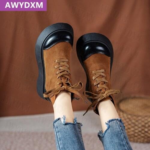 2021 New Spring Autumn Lace Up flats Fashion Cozy Motorcycle Women Shoes Platform Ankle Casual Boots Dress Designer Sneakers