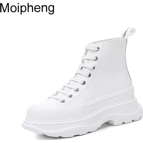Moipheng Platform Boots Quality Split Leather Boots Women Height Increasing Spring/Autumn Womens Platform Heels Shoes Booties