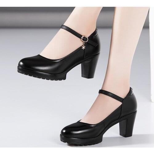 Small Big Size 32 33-43 Block Heel Genuine Leather Shoes Women Pumps Platform 2021 Elegant High Heels Wedding Shoes Silver Red