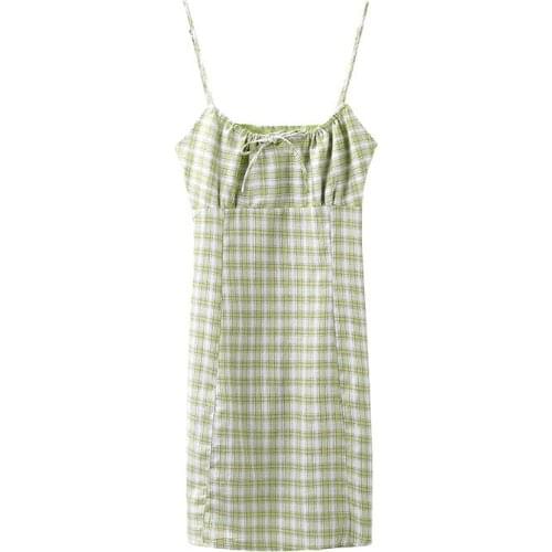 Sweet Women Soft Cotton Square Collar Sling Dress 2021 Summer Fashion Ladies College Style Dress Female Plaid Mini Dress