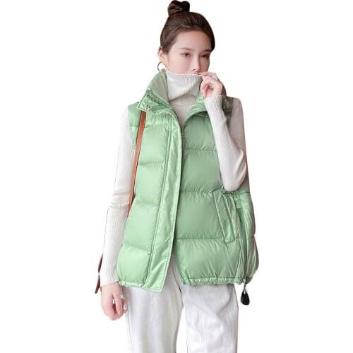 21 Winter Bright Cotton Vest Women Loose Stand Collar Sleeveless Casual Waistcoat Solid Warm Pockets Padded Coats Female LD2247