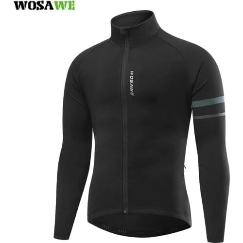 WOSAWE Winter Thermal Fleece Cycling Jacket Colorful Reflective Strips Men Windproof Warm Cycle Wear