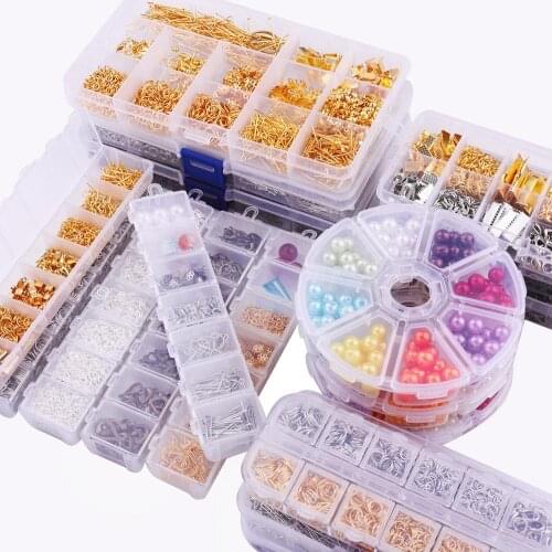 1Box 3 Colors Single ring/Lobster clasp/Tail chain/Clip buckle/Drop Kit/Messenger Box for DIY Necklace Jewelry Making Materials