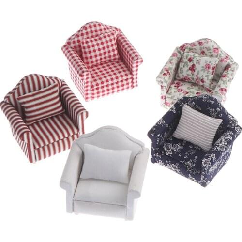 1Pcs 1/12 Dollhouse Miniature Flower Style Sofa Living Room Dolls Furniture Sofa With Pillow For Dollhouse Decals