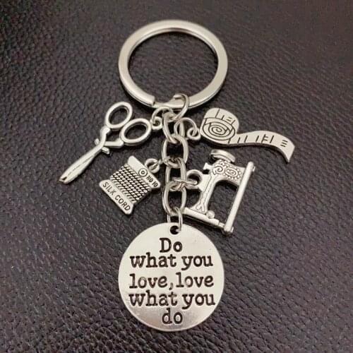 1pcs Sewing Machine & Ball Of Yarn & Ruler Charm DIY Keychain Silver color Key Chain Keyring Sew Pendant Jewelry
