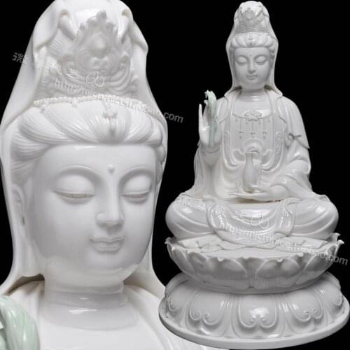 17 inch willow Guanyin sitting on the lotus net bottle for Avalokiteshvara Buddha Buddhist supplies Dehua ceramics collection li