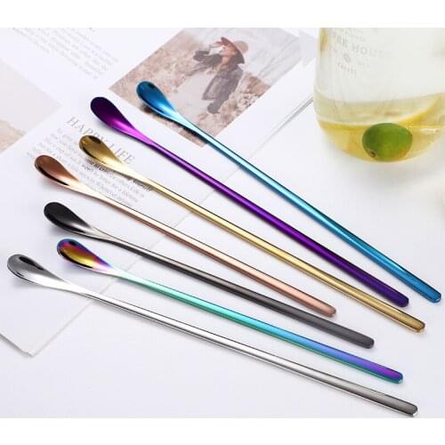 2pcs set, colorful stainless steel drink stir, metal long ice coffee spoon, kitchen scoop for measuring, table spoon, honey dip
