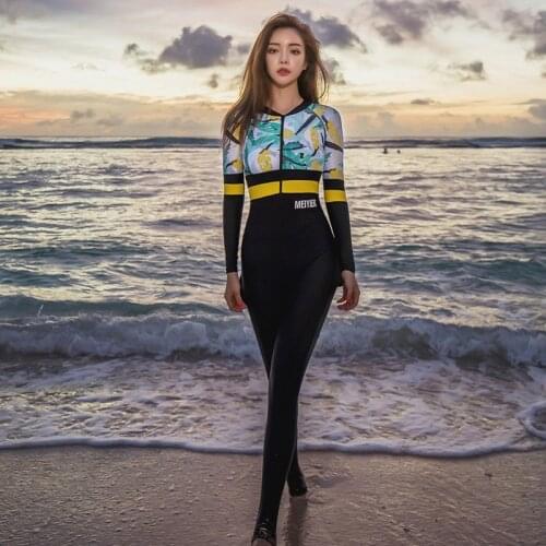 2019 Korean style lycra surfing diving snorkeling suit womens one piece wesuits swimsuit skirted front zipper costume M-XXL
