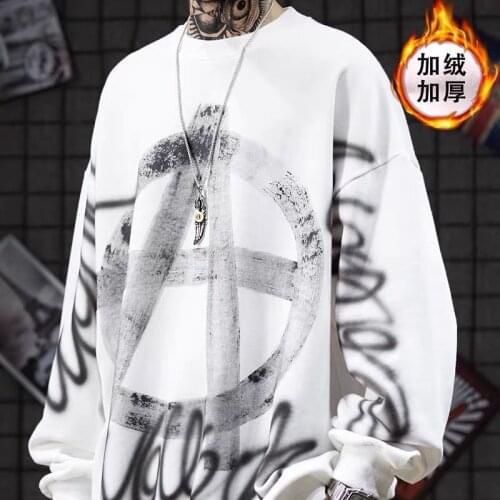 2020 Lazy style loose round neck and velvet hoodie popular logo couple hip doodle hoodie