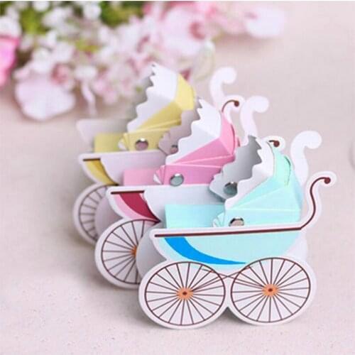 50pcs Laser Cut Wedding Candy Gift Box Stroller Shaped Baby Car Baby Shower Favor Paper Gift Boxes Birthday Event Party Supplies