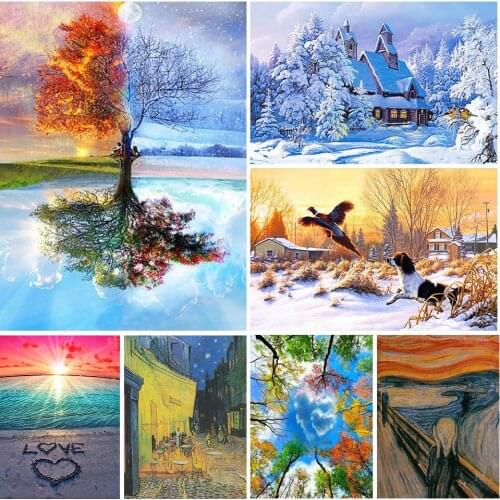 5D DIY Diamond Painting Tree landscape Winter Cross Stitch Kits Full Drill Square Embroidery Mosaic Picture Crystal Decor Gift