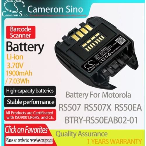 CameronSino Battery for Motorola RS507 RS507X RS50EA fits Motorola BTRY-RS50EAB02-01 Barcode Scanner battery 1900mAh 3.70V Black
