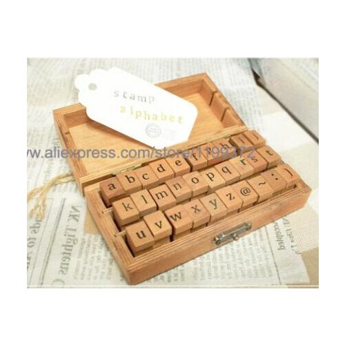 Free DHL Shipping 50sets 30pcs/set DIY Lowercase Uppercase Alphabet Rubber Stamp Vintage Wood Stamps Letters Number Wooden Box