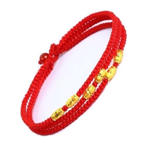 Authentic 999 24K Yellow Gold Bracelet Weave With 6 PCS Bead 7.5"L