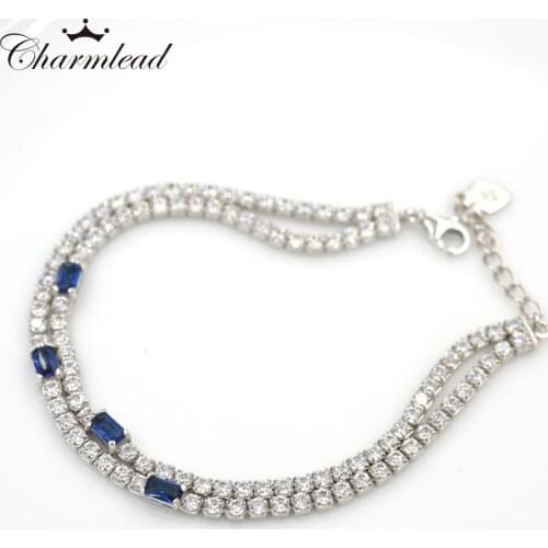 Charmlead 2017 New 925 sterling silver Bracelet for Women with Blue and Clear CZ 925 Silver Charm Bracelets wedding Jewelry
