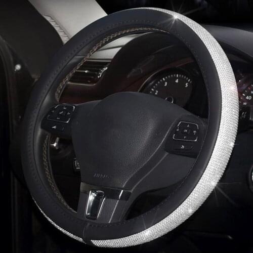 Crystal Rhinestone Car Steering Wheel Cover High Quality PU Leather Covers for 38cm 15 inch Automobile Steering-Wheel