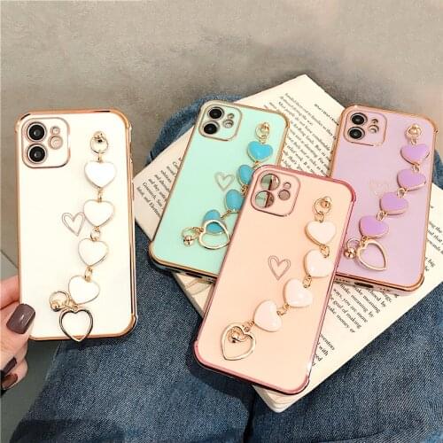 Luxury Soft Heart Chain Phone Case For iPhone 12 Pro Max Mini 11 Pro Max X XS XR 7 8 Plus SE 2020 Love Fashion Back Cover