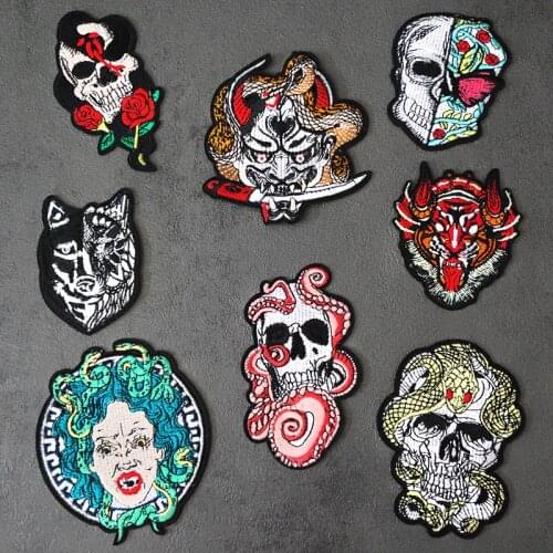 SKULL Snake DIY Iron On Patches Embroidery Applique Clothes Sewing Supplies Decorative Badges Wolf Ghost
