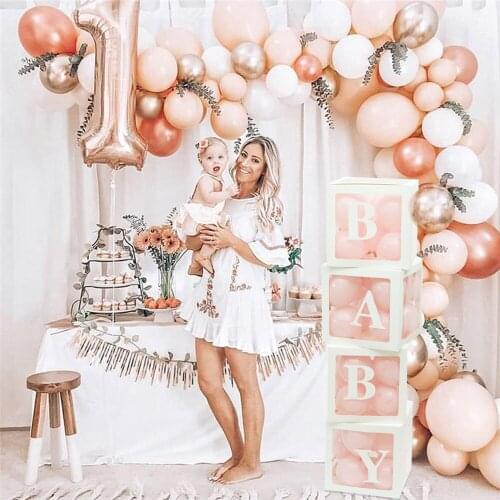 Baby Shower A-Z letter Name Transparent Balloon Box BABY ONE Blocks Boy Girl Party Gift Box Wedding Decoration Birthday Party