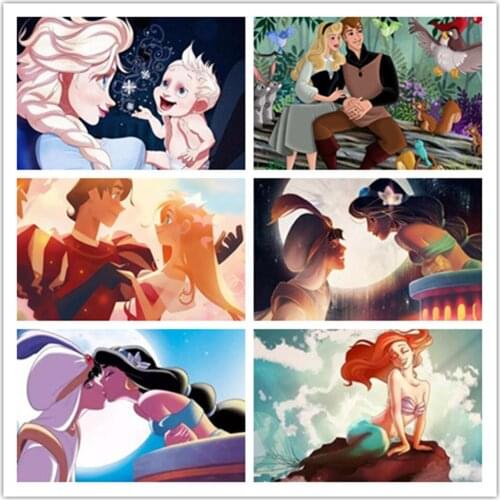 Disney 5D DIY Diamond Painting Aladdin Magic Lamp Cinderella Princess Prince Round Diamond Embroidery Handmade Home Decoration