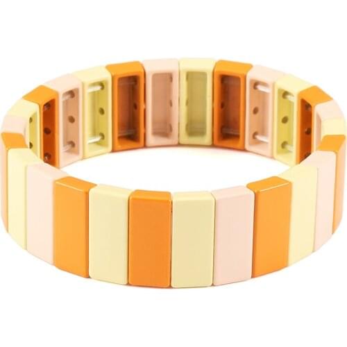 Enamel Tile Bracelet Sunshine Girl Rainbow Elastic Maya Woman Stackable Tile Bracelet Bohemia Valentines day girl friend Gift