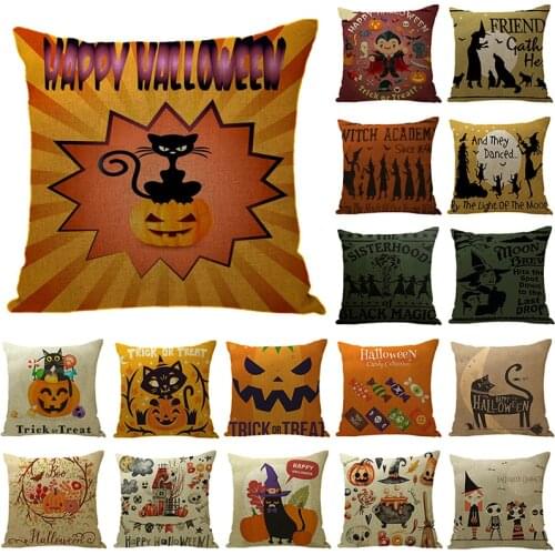 Halloween Decorative Pillow Case Cartoon Black Cat Pumpkin Print Cushion Cover Office Home Decor Sofa Throw Pillow Cover 45x45cm