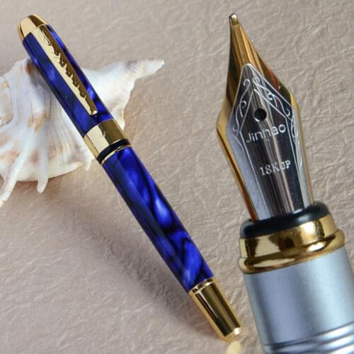 JINHAO 250 ROYAL BLUE MARBLE FOUNTAIN PEN GOLDEN TRIM