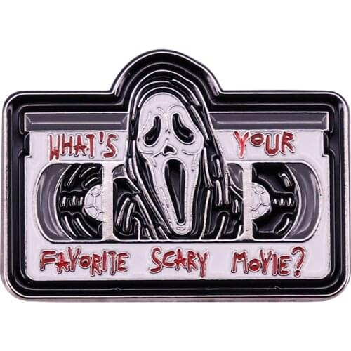 Whats Your Favorite Scary Movie? VHS Tape Enamel Pin Brooch A great accessory for a horror party and for Halloween of course