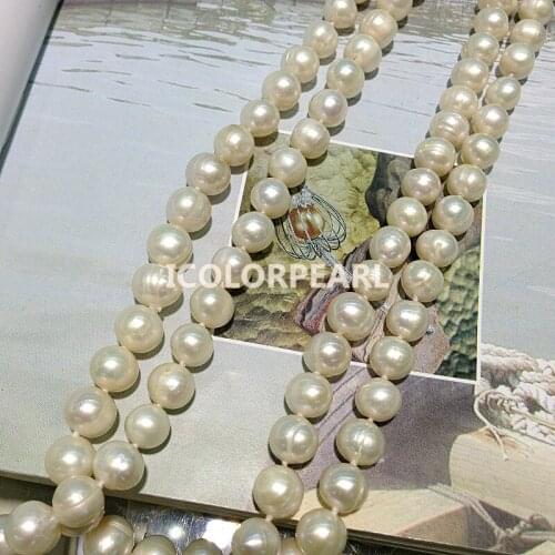 WEICOLOR Classic 120-130CM Long 9-10mm Nearround White Freshwater Pearl Sweater Necklace