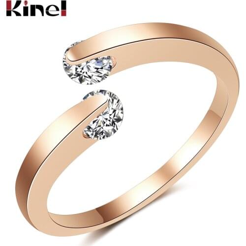 Kinel Hot 585 Rose Gold 0.25ct Rings Double Round Natural Zircon Stone Wedding Ring For Women Fashion Fine Jewelry Girls