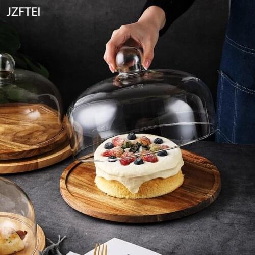 Round Oak Cake Decorating Plate Cover Glass Rotatable Table Display Nordic Tray Home Kitchen Afternoon Fruit Cake Tools Mold