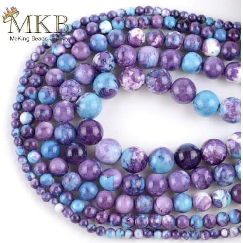 Wholesale Natural Purple Blue Spotted Rain Stone Round Beads For Jewelry Making 4mm-10mm DIY Bracelet Necklace Jewellery 15"
