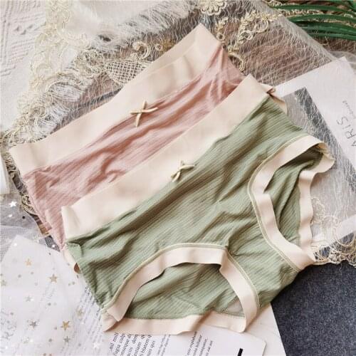 Summer Candy Color Womens Underwear Stripe Comfortable Buttocks Ice Silk High Elastic Middle Waist Seamless Breathable Briefs