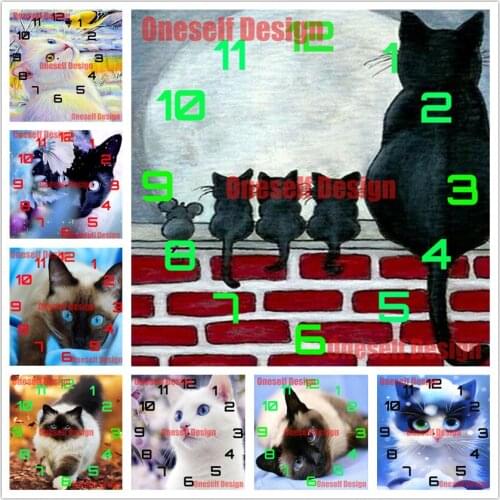 Hot 5d diamond painting clock animal cat diamond embroidery clock cute cat rhinestone pictures decoration home diamond art kit
