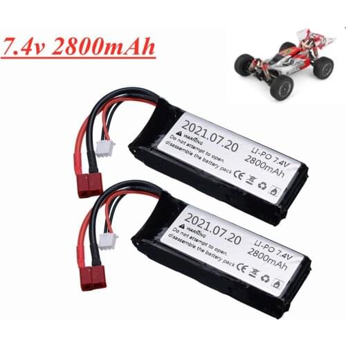 For Wltoys 144001 Car 2s 7.4V 2800mAh Lipo Battery T Plug For Wltoys 1/14 144001 124019 12428 RC Car Boat Lipo Battery Parts