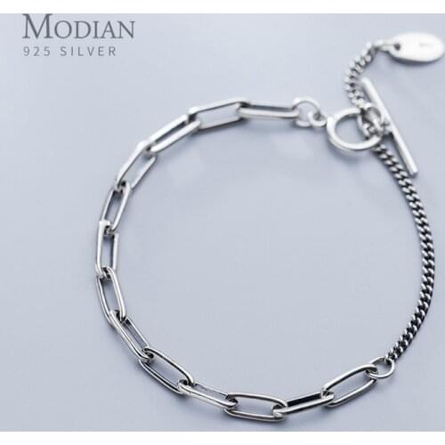Modian Authentic Sterling Silver 925 Retro Simple Bracelet for Women Adjustable Bracelet Hiphop Style Fine Jewelry Accessories