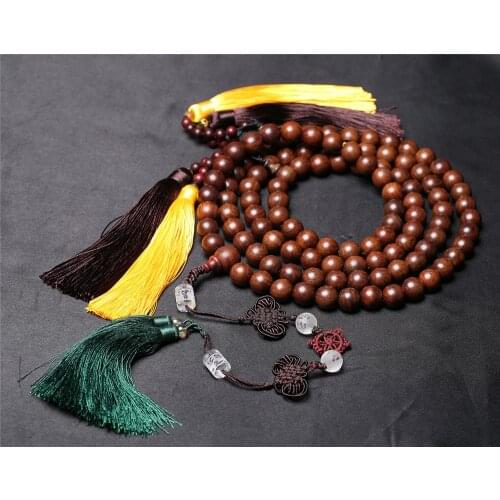Fashion Design Gold Silk Sandalwood 108 Buddha Beads Magic Beaded Bracelet African Natural Sandalwood Prayer Strand Necklace