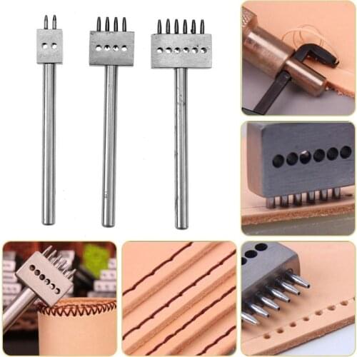 3pcs 4mm Round Leather Craft Tools Hole Punches Tools Spacing Hole Row Handmade Punching Tool Leather Punching Tool