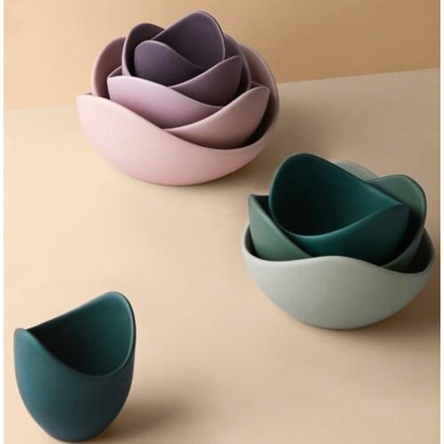 Stacked Ceramic Lotus Bowl Dishes Plates Creative Fruit Tray Simple Zen Decor Storage Fruit 3/4/5pcs Set Ceramic Dinner Plates